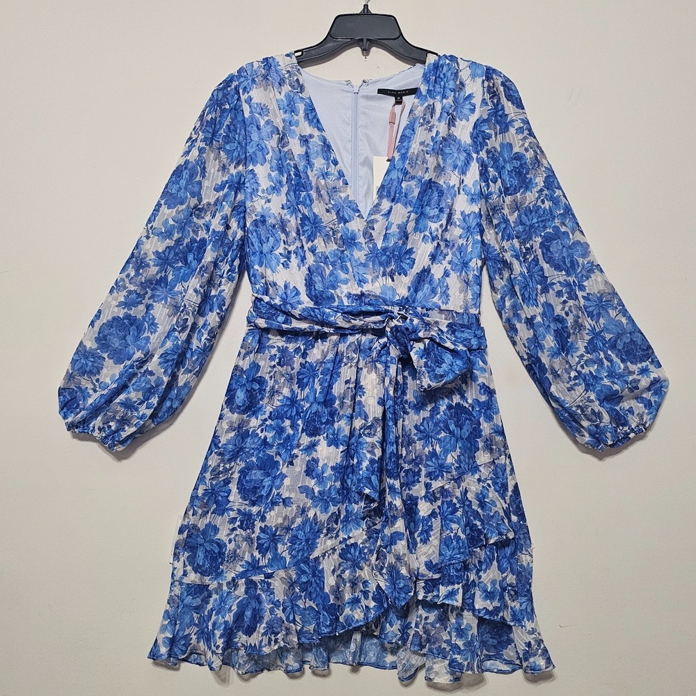 Alex Marie Dress 10/Medium Blue Knee-Lenght Long Sleeves Faux Wrap Belt 0887